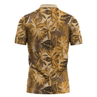Hawaii Gold Tropical Leaves Zipper Polo Shirt - Polynesian Pride