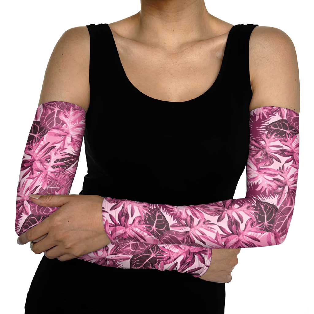 Hawaii Pink Tropical Leaves Arm Sleeves - Polynesian Pride