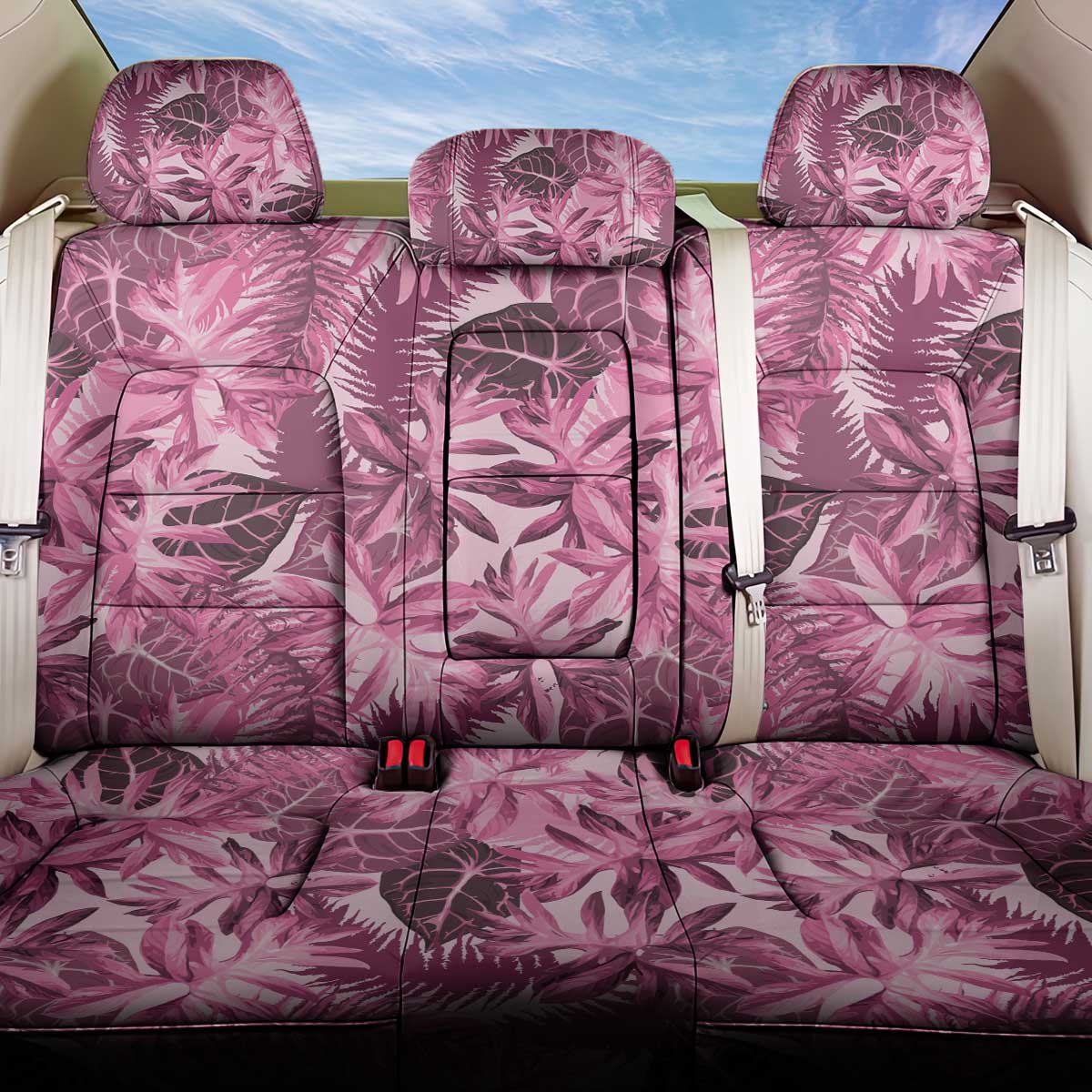 Hawaii Pink Tropical Leaves Back Car Seat Cover - Polynesian Pride