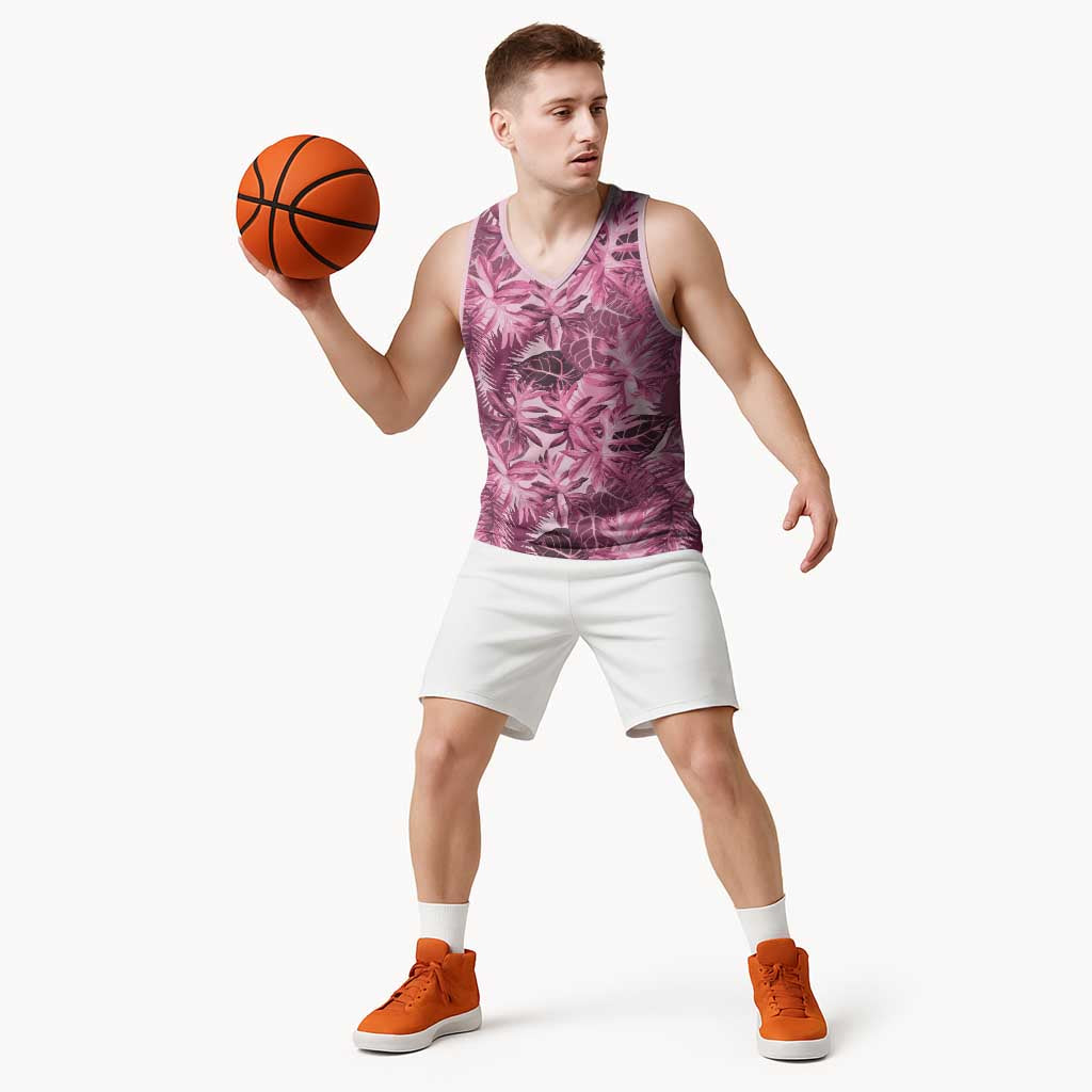 Hawaii Pink Tropical Leaves Basketball Jersey - Polynesian Pride
