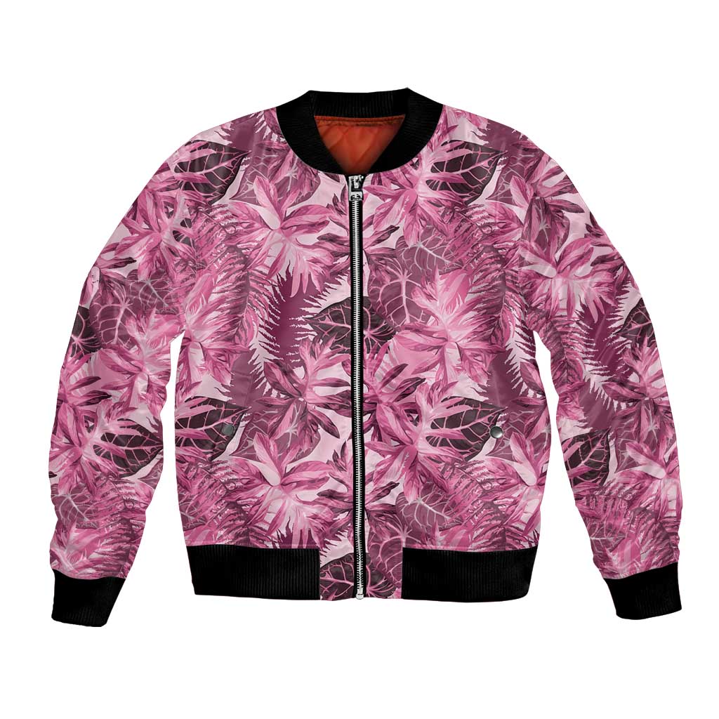 Hawaii Pink Tropical Leaves Bomber Jacket - Polynesian Pride