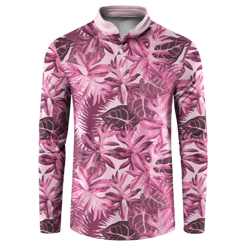 Hawaii Pink Tropical Leaves Button Sweatshirt - Polynesian Pride