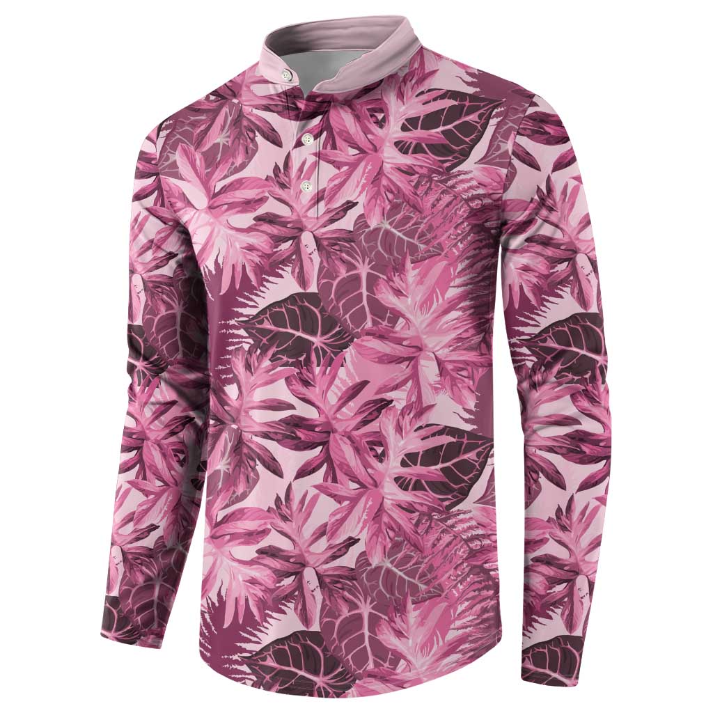 Hawaii Pink Tropical Leaves Button Sweatshirt - Polynesian Pride