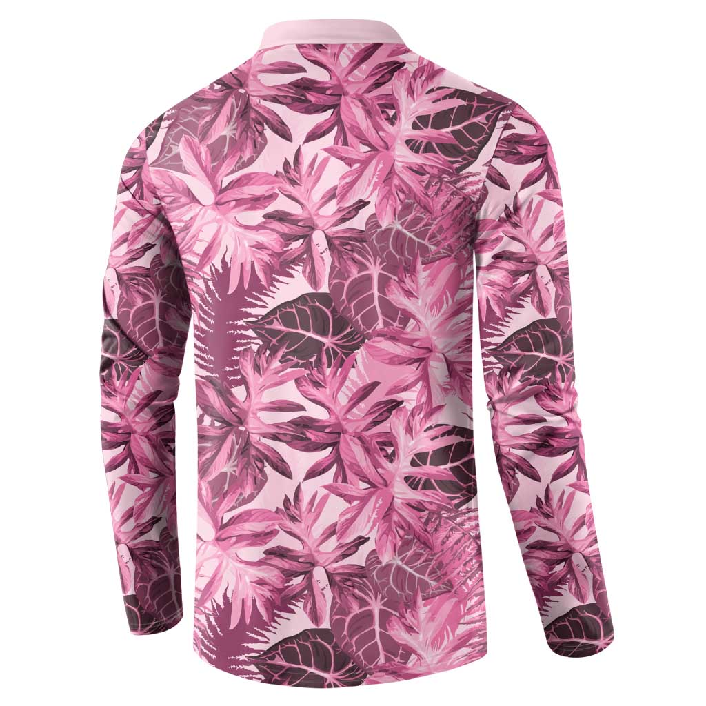 Hawaii Pink Tropical Leaves Button Sweatshirt - Polynesian Pride