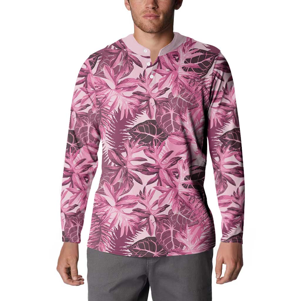 Hawaii Pink Tropical Leaves Button Sweatshirt - Polynesian Pride