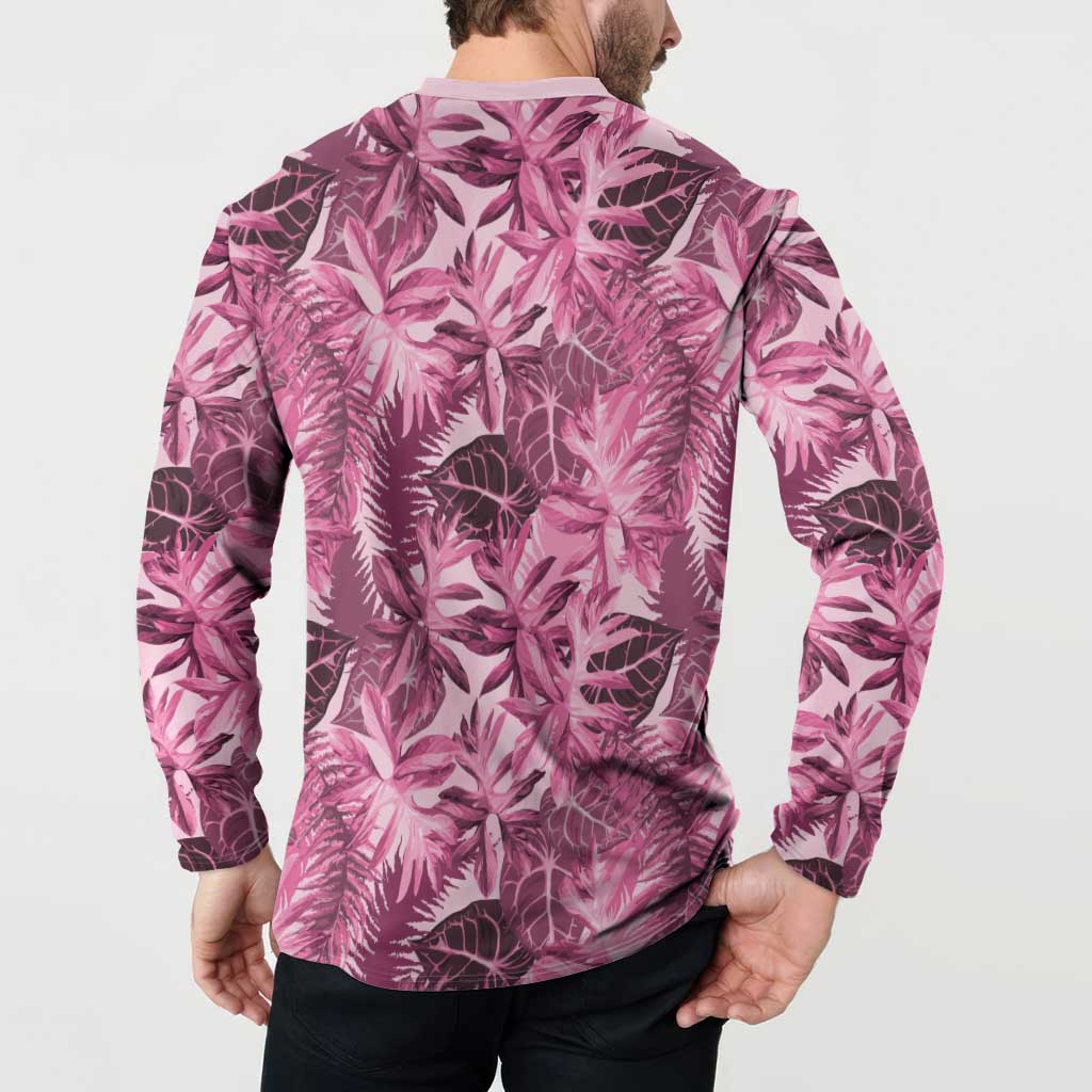 Hawaii Pink Tropical Leaves Button Sweatshirt - Polynesian Pride