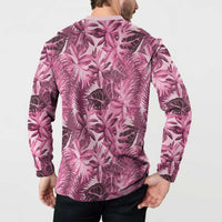 Hawaii Pink Tropical Leaves Button Sweatshirt - Polynesian Pride