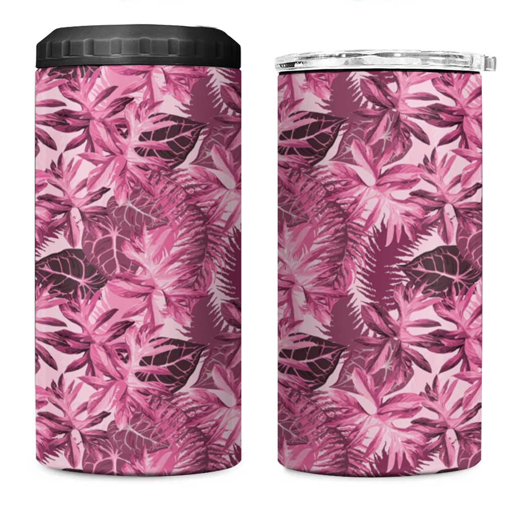 Hawaii Pink Tropical Leaves 4 in 1 Can Cooler Tumbler - Polynesian Pride