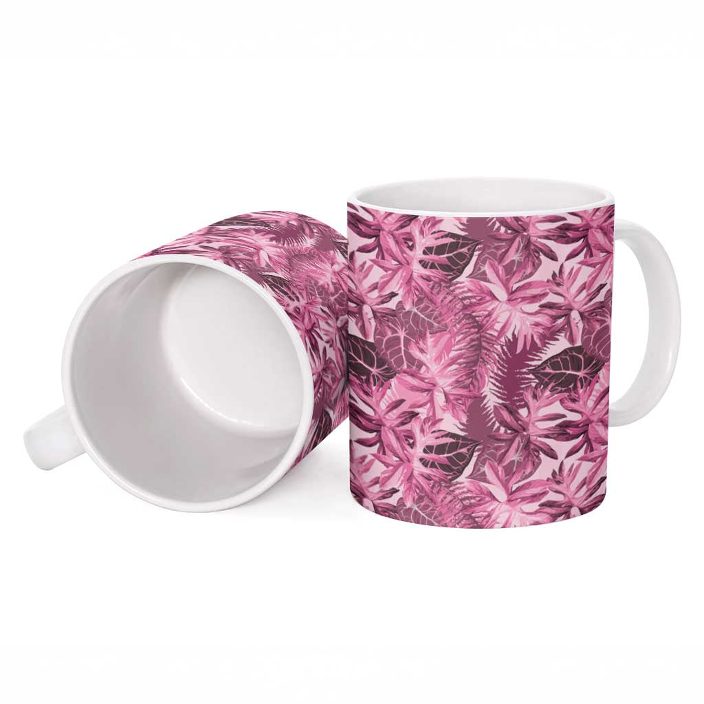 Hawaii Pink Tropical Leaves Ceramic Mug - Polynesian Pride