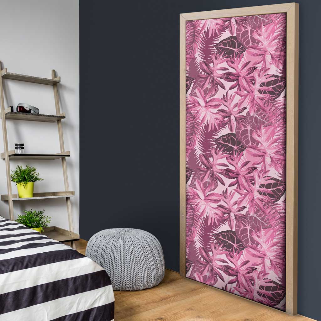 Hawaii Pink Tropical Leaves Door Cover - Polynesian Pride
