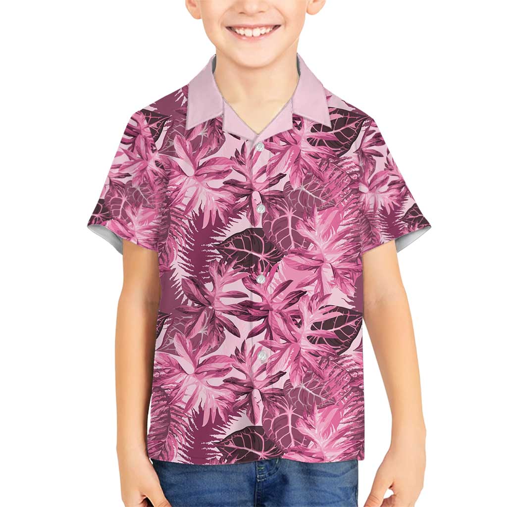 Hawaii Pink Tropical Leaves Family Matching Long Sleeve Bodycon Dress and Hawaiian Shirt - Polynesian Pride