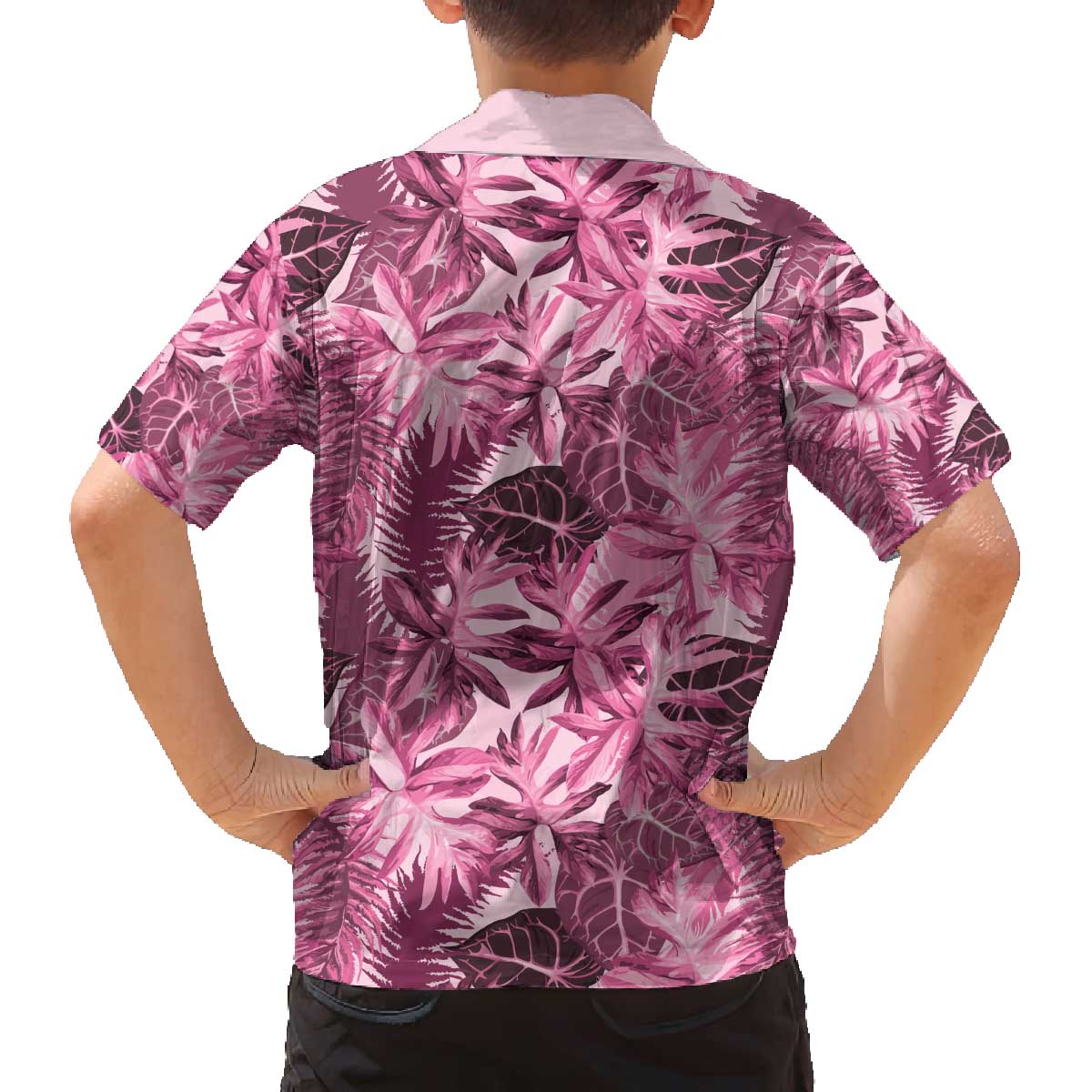 Hawaii Pink Tropical Leaves Family Matching Off The Shoulder Long Sleeve Dress and Hawaiian Shirt LT01 - Polynesian Pride