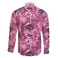 Hawaii Pink Tropical Leaves Family Matching Off The Shoulder Long Sleeve Dress and Hawaiian Shirt LT01 - Polynesian Pride