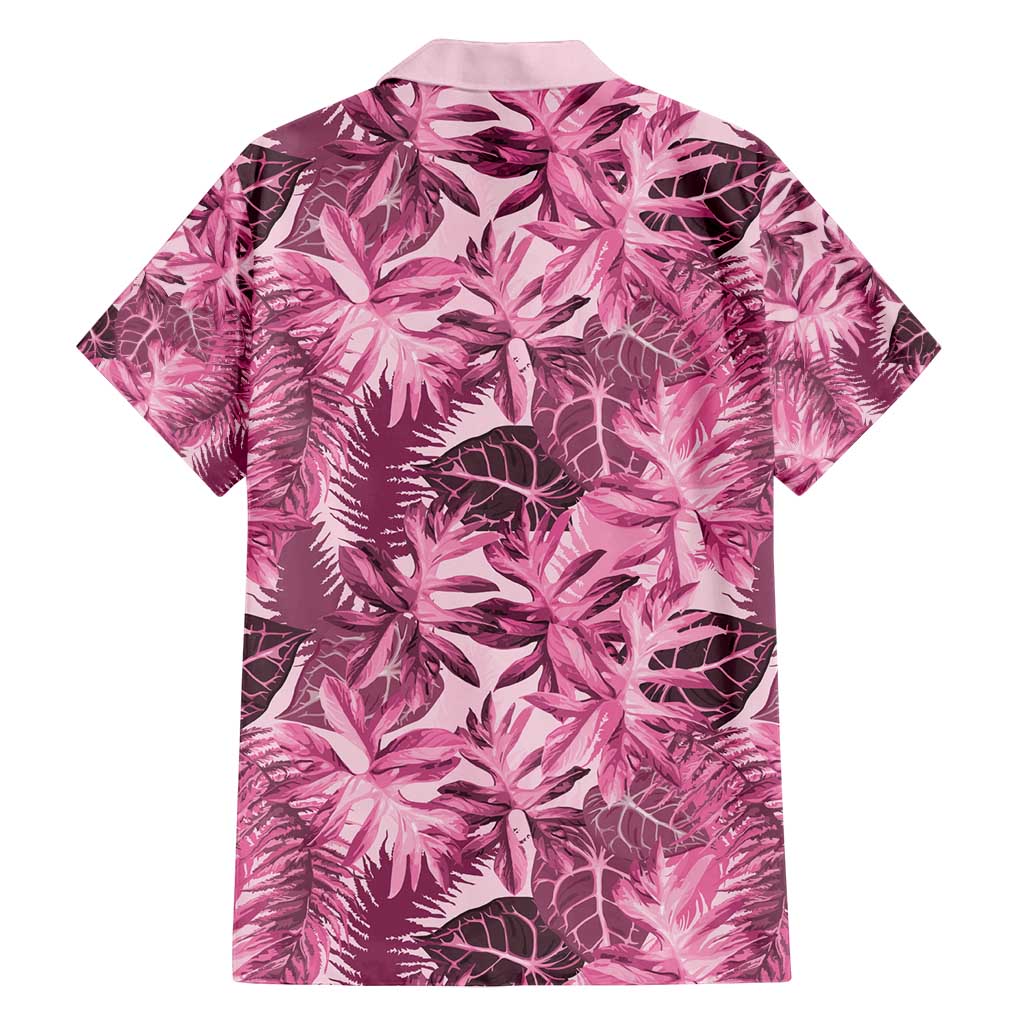 Hawaii Pink Tropical Leaves Family Matching Off Shoulder Maxi Dress and Hawaiian Shirt - Polynesian Pride