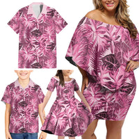 Hawaii Pink Tropical Leaves Family Matching Off Shoulder Short Dress and Hawaiian Shirt - Polynesian Pride