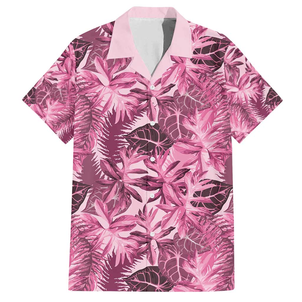 Hawaii Pink Tropical Leaves Family Matching Off Shoulder Short Dress and Hawaiian Shirt - Polynesian Pride