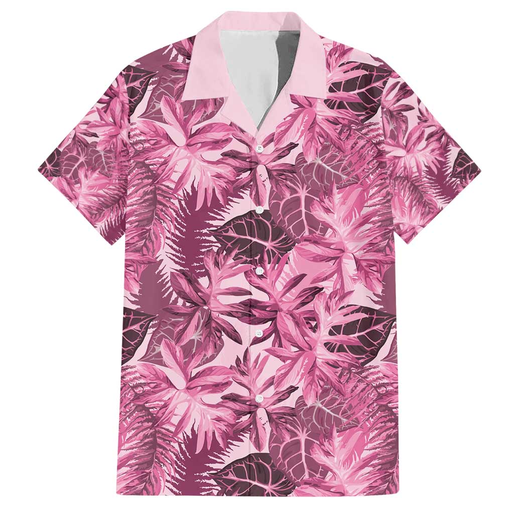 Hawaii Pink Tropical Leaves Family Matching Short Sleeve Bodycon Dress and Hawaiian Shirt - Polynesian Pride