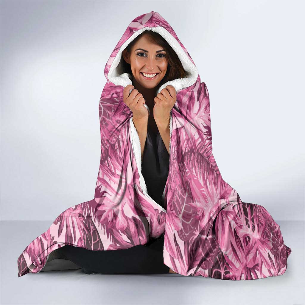 Hawaii Pink Tropical Leaves Hooded Blanket - Polynesian Pride