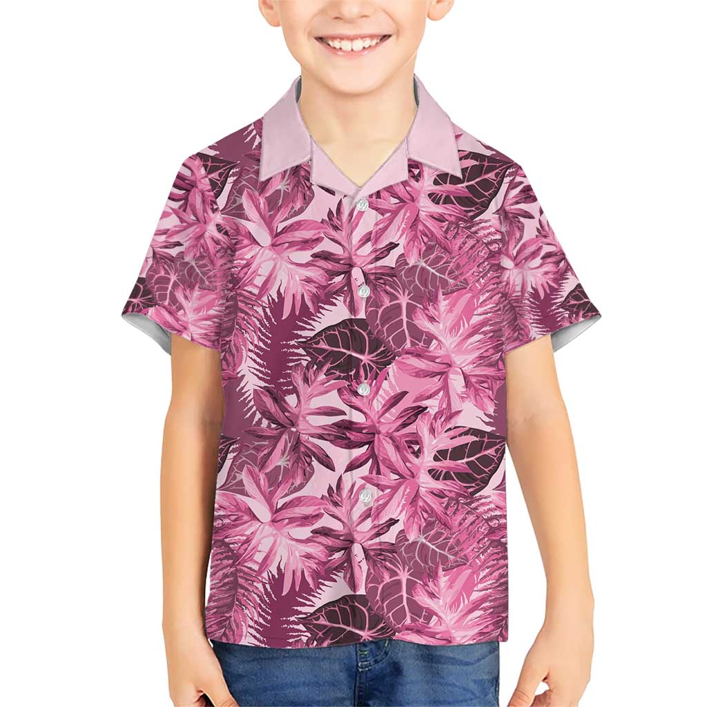 Hawaii Pink Tropical Leaves Kid Hawaiian Shirt - Polynesian Pride