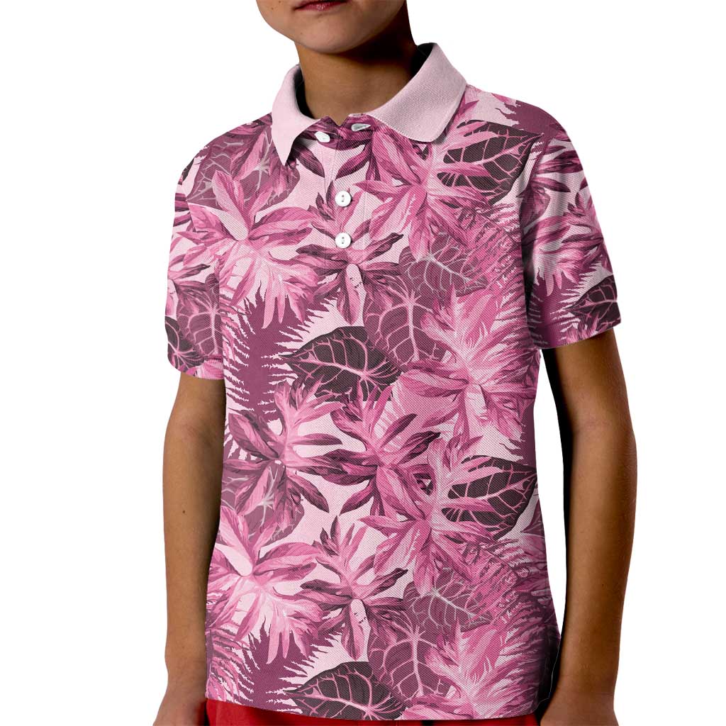 Hawaii Pink Tropical Leaves Kid Polo Shirt - Polynesian Pride