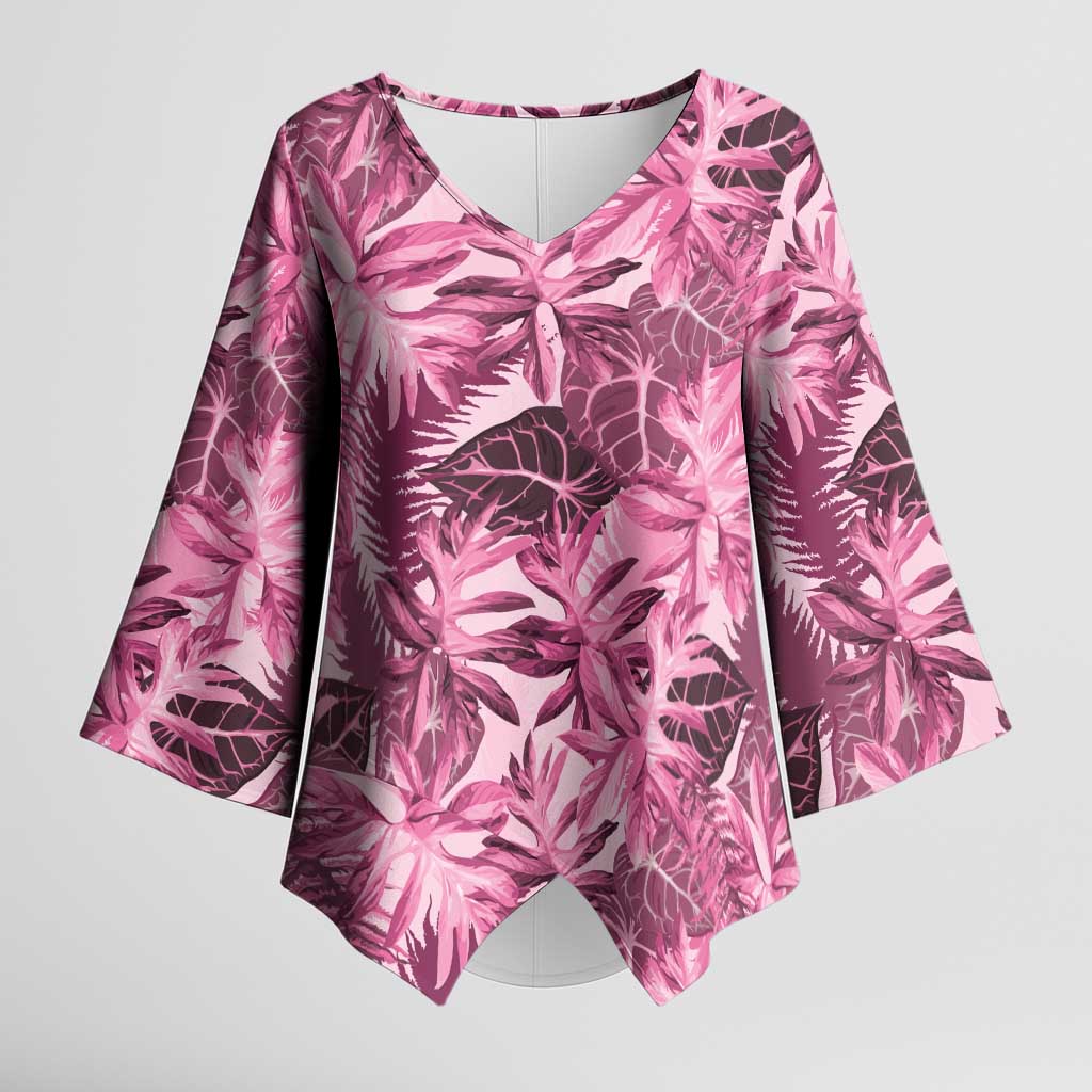 Hawaii Pink Tropical Leaves Kimono Sleeve Blouse - Polynesian Pride