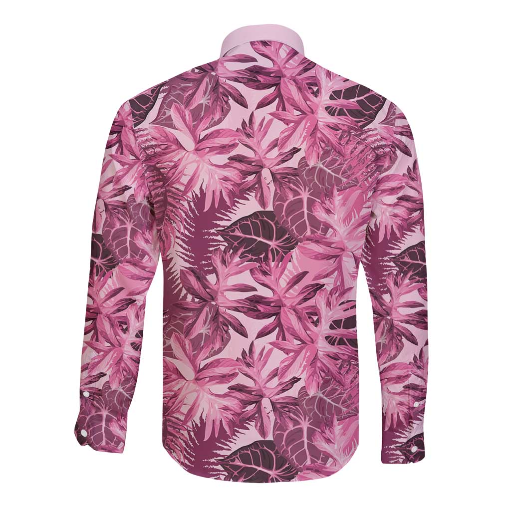 Hawaii Pink Tropical Leaves Long Sleeve Button Shirt - Polynesian Pride