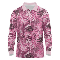 Hawaii Pink Tropical Leaves Long Sleeve Polo Shirt - Polynesian Pride