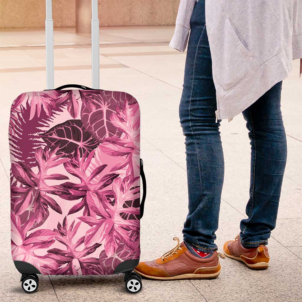 Hawaii Pink Tropical Leaves Luggage Cover - Polynesian Pride