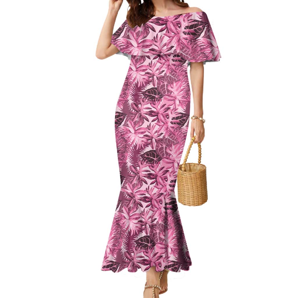 Hawaii Pink Tropical Leaves Mermaid Dress - Polynesian Pride