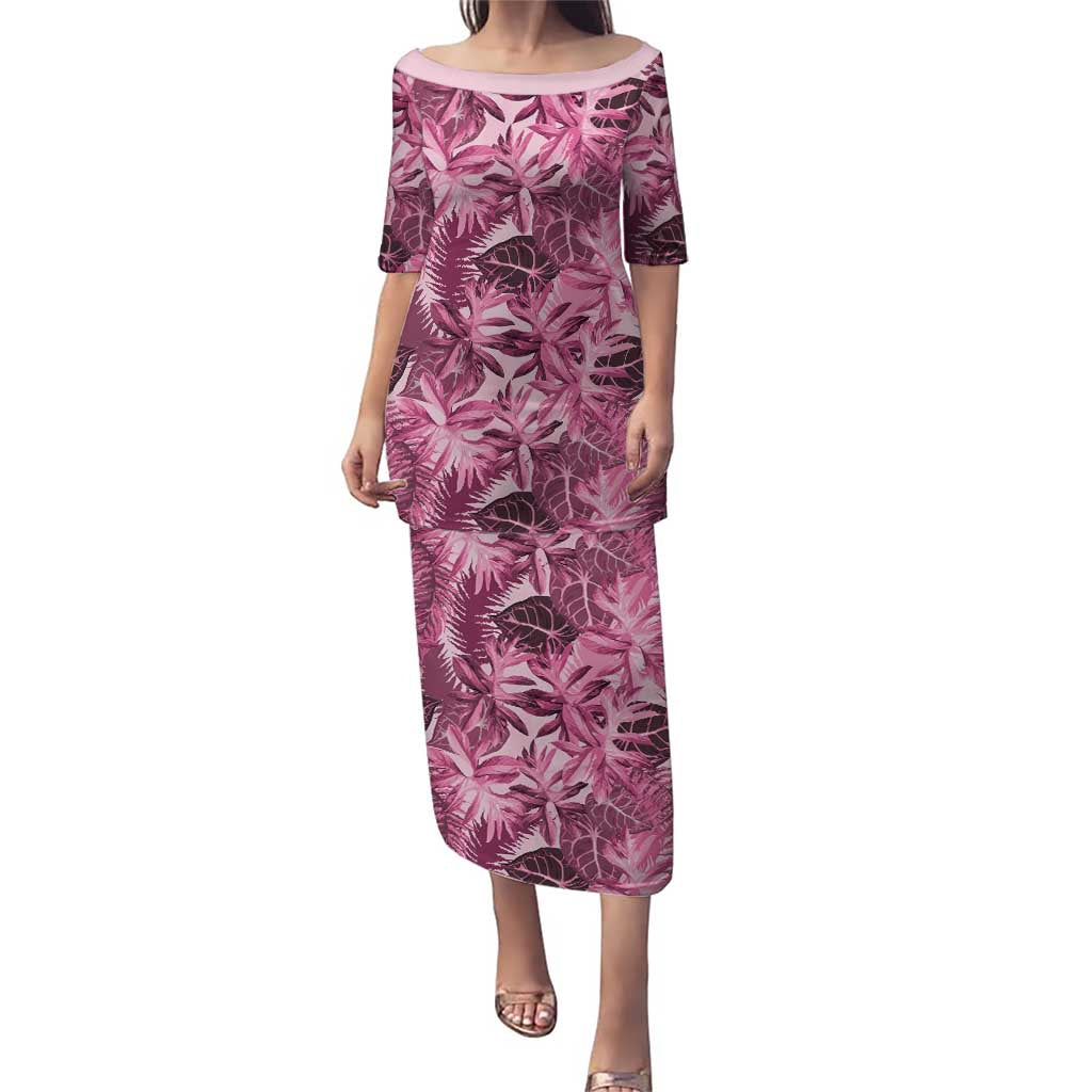 Hawaii Pink Tropical Leaves Puletasi - Polynesian Pride