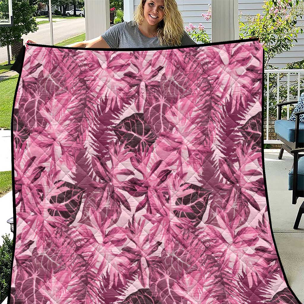 Hawaii Pink Tropical Leaves Quilt - Polynesian Pride