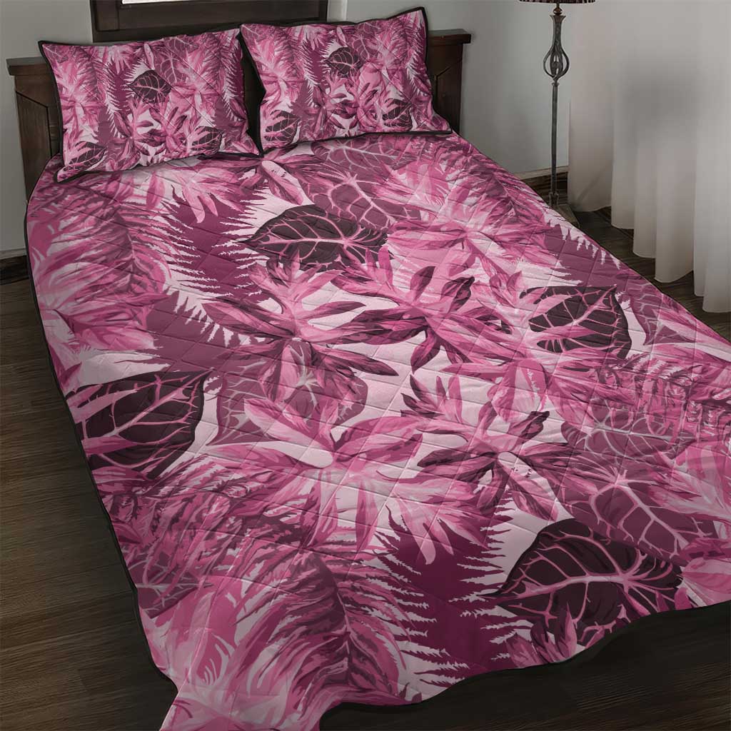 Hawaii Pink Tropical Leaves Quilt Bed Set - Polynesian Pride