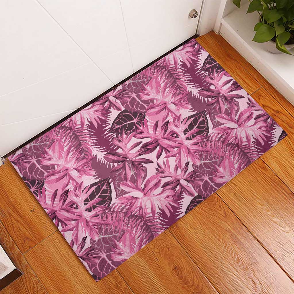 Hawaii Pink Tropical Leaves Rubber Doormat - Polynesian Pride
