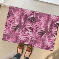 Hawaii Pink Tropical Leaves Rubber Doormat - Polynesian Pride