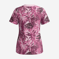 Hawaii Pink Tropical Leaves Scrub Top LT01 - Polynesian Pride