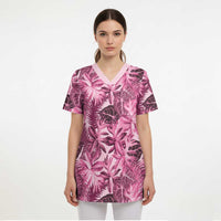 Hawaii Pink Tropical Leaves Scrub Top LT01 - Polynesian Pride