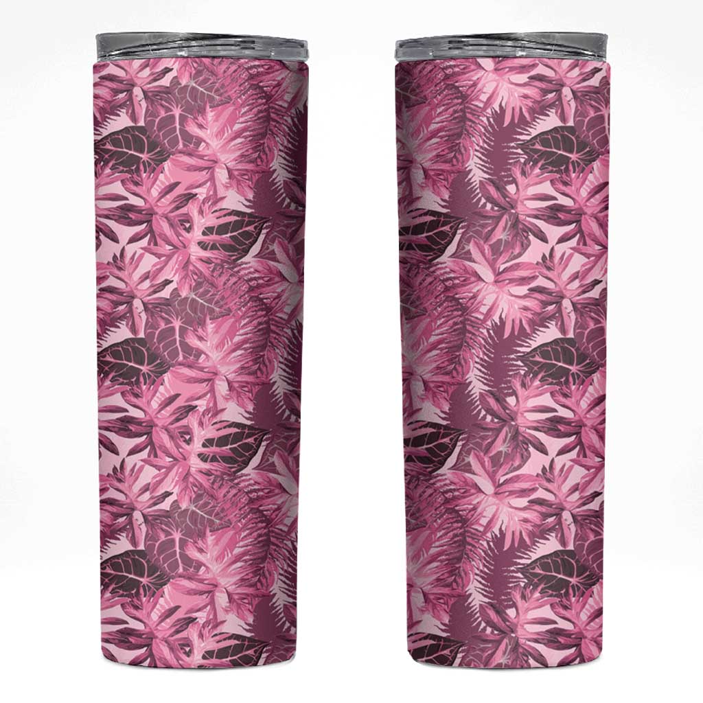 Hawaii Pink Tropical Leaves Skinny Tumbler - Polynesian Pride