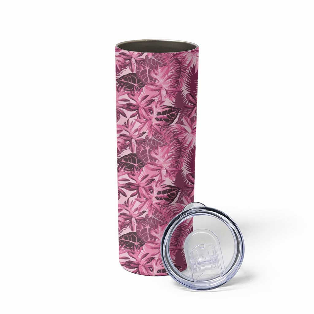 Hawaii Pink Tropical Leaves Skinny Tumbler - Polynesian Pride