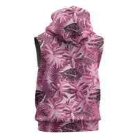 Hawaii Pink Tropical Leaves Sleeveless Zip Hoodie - Polynesian Pride