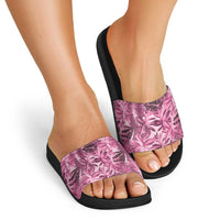 Hawaii Pink Tropical Leaves Slide Sandals - Polynesian Pride
