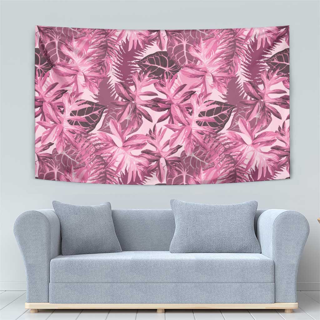 Hawaii Pink Tropical Leaves Tapestry - Polynesian Pride