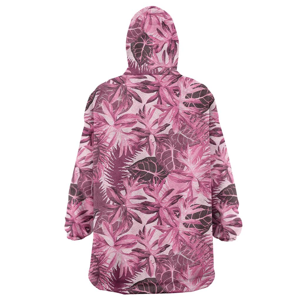 Hawaii Pink Tropical Leaves Wearable Blanket Hoodie - Polynesian Pride