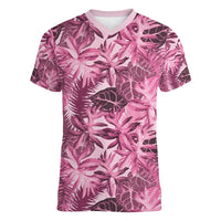 Hawaii Pink Tropical Leaves Women V-Neck T-Shirt LT01 Female Pink - Polynesian Pride