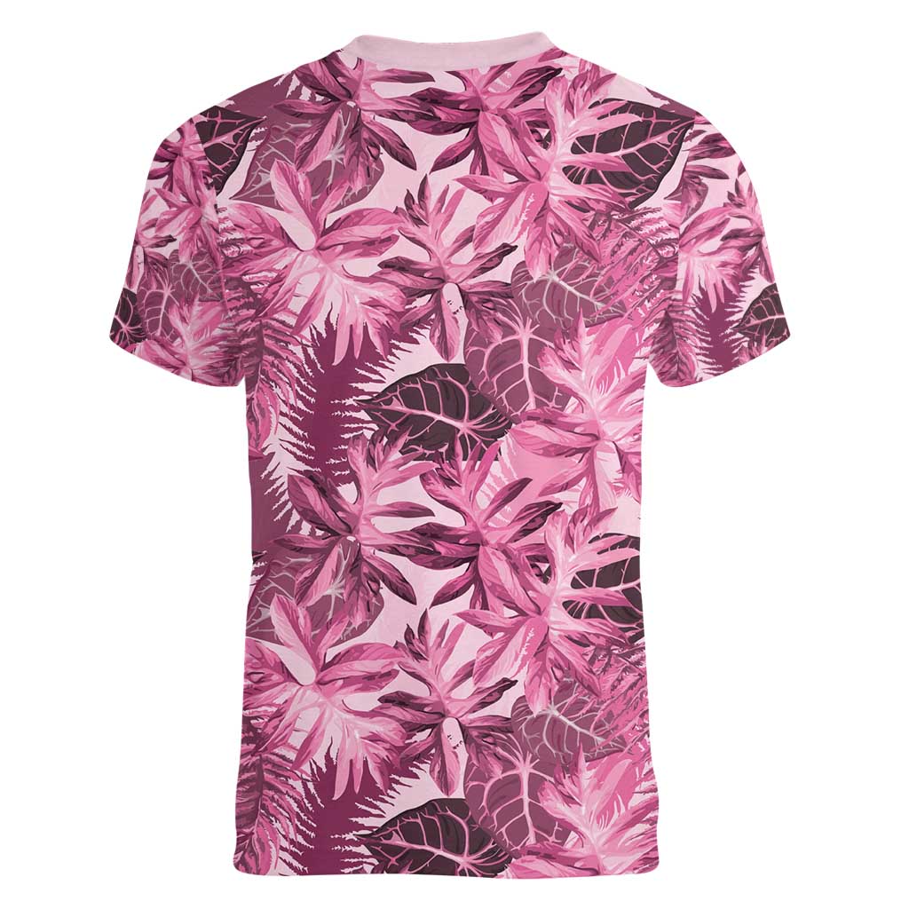 Hawaii Pink Tropical Leaves Women V-Neck T-Shirt LT01 - Polynesian Pride