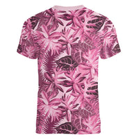 Hawaii Pink Tropical Leaves Women V-Neck T-Shirt LT01 - Polynesian Pride
