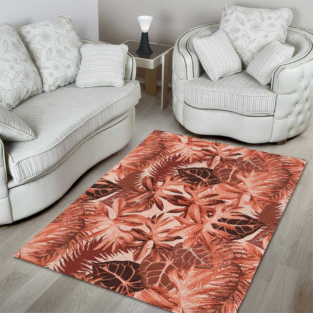 Hawaii Red Brown Tropical Leaves Area Rug - Polynesian Pride
