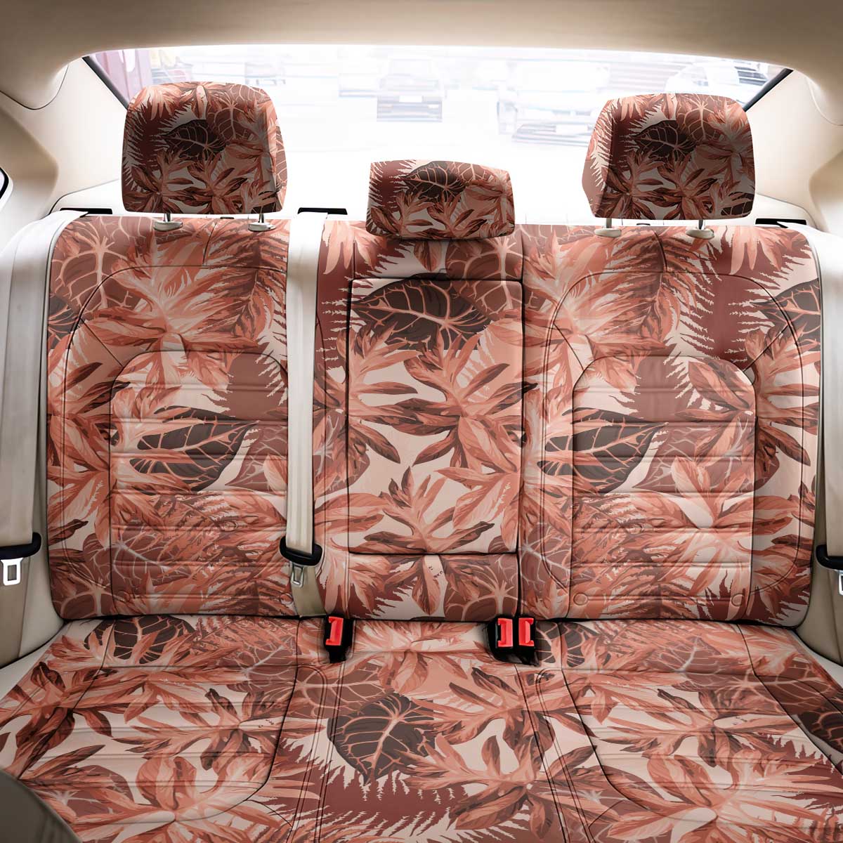 Hawaii Red Brown Tropical Leaves Back Car Seat Cover - Polynesian Pride