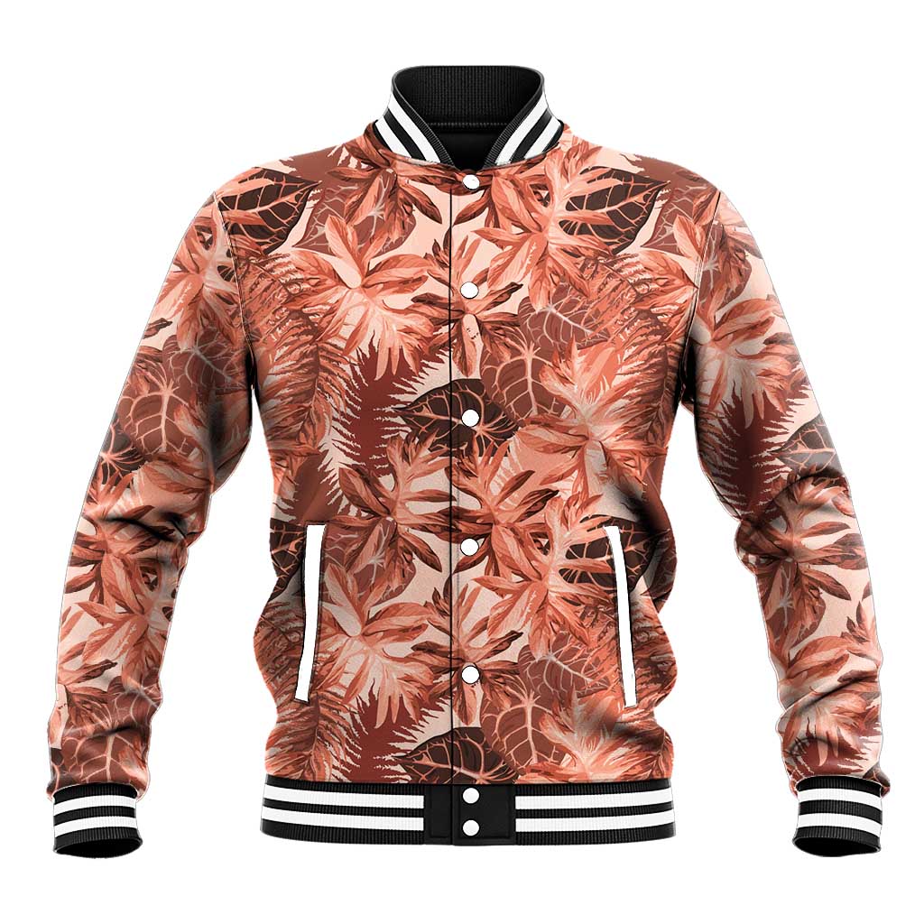 Hawaii Red Brown Tropical Leaves Baseball Jacket - Polynesian Pride