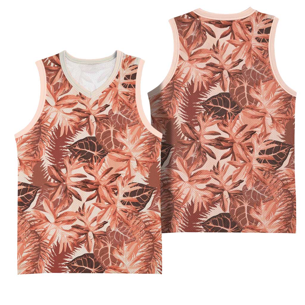 Hawaii Red Brown Tropical Leaves Basketball Jersey - Polynesian Pride