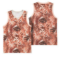 Hawaii Red Brown Tropical Leaves Basketball Jersey - Polynesian Pride